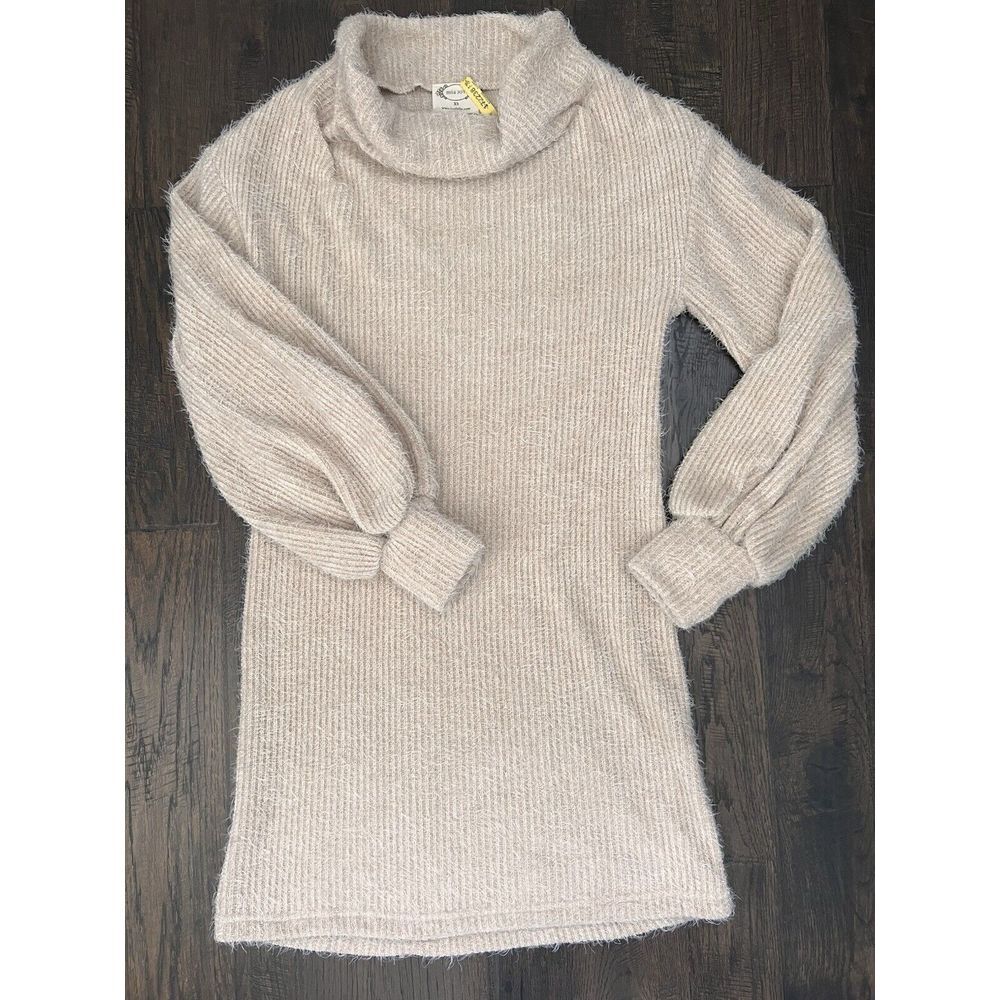 Mia Joy Joyfolie Midi Cream Sweater Dress Mohair? Womens XS Bell Sleeve Soft